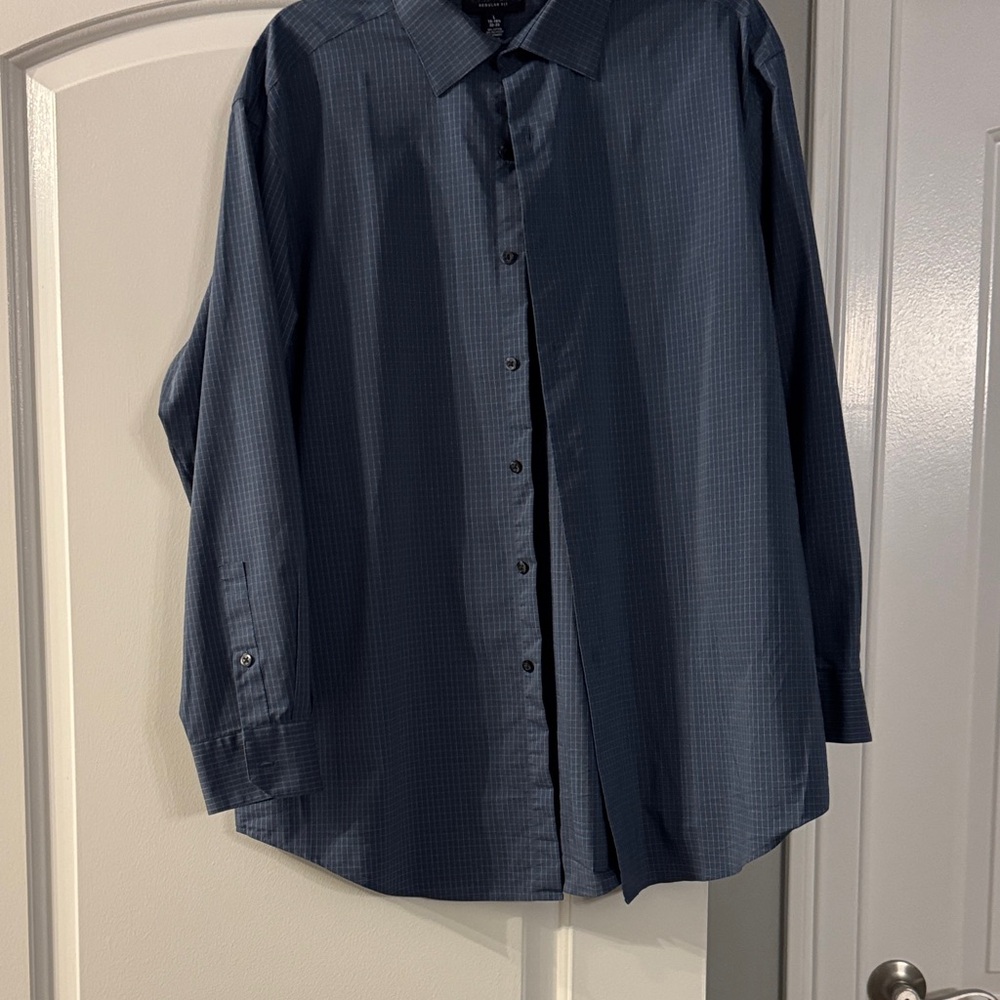 Alfani Navy Checkered Casual Shirt